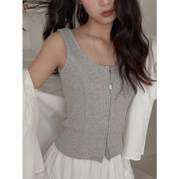 GREY | Wジップタンクトップ ショート丈 | LETee