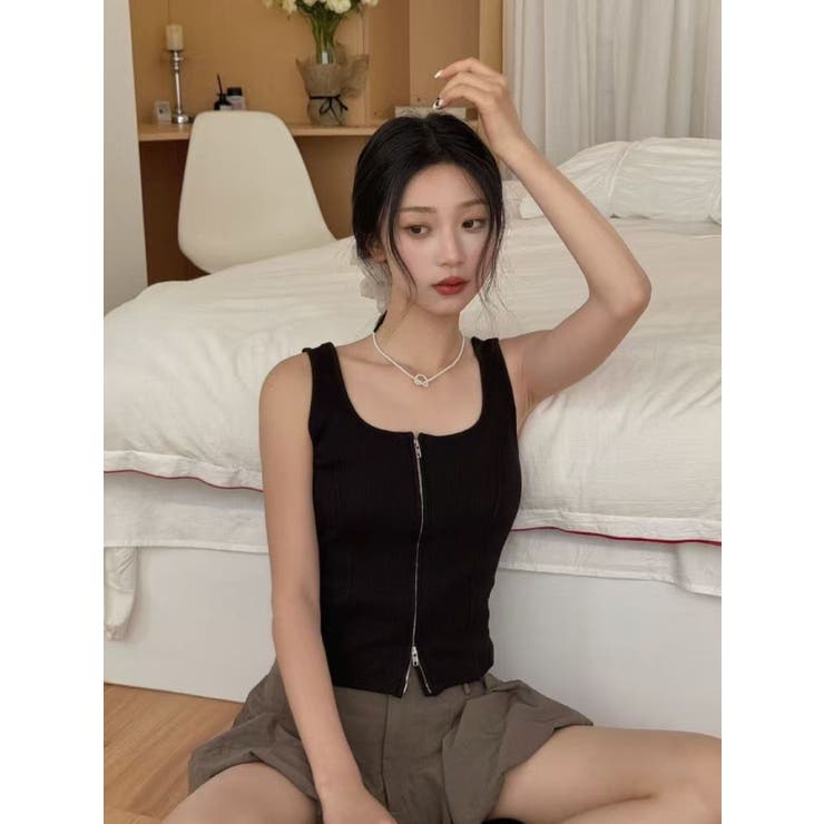 BLACK | Wジップタンクトップ ショート丈 | LETee