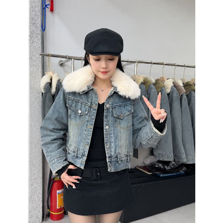 BEIGE | ファー襟付きショート丈デニムジャケット | LETee