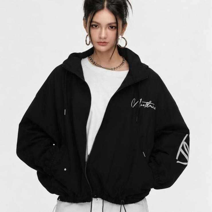 BLACK | バックロゴグラフィック フード付きブルゾン | LETee