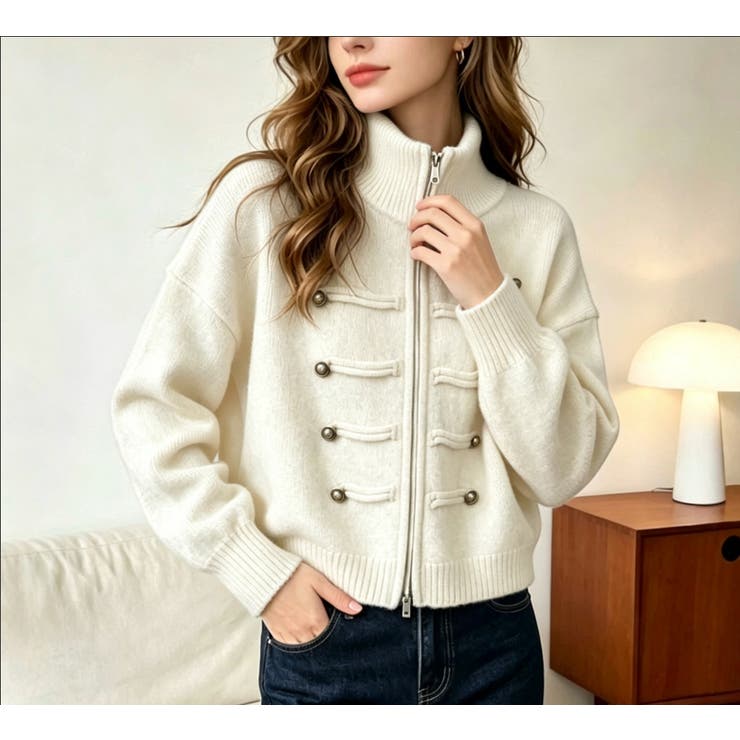 WHITE | ミリタリーデザインメタルボタンニットジャケット | LETee
