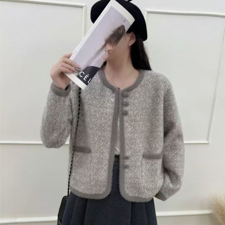 GREY | バイカラーパイピングニットジャケット | LETee