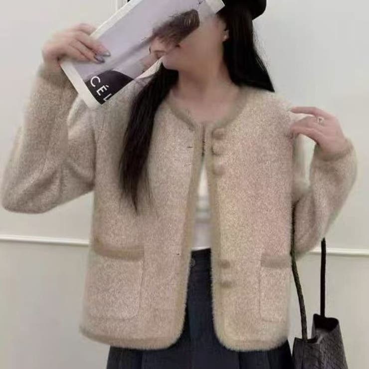 BEIGE | バイカラーパイピングニットジャケット | LETee