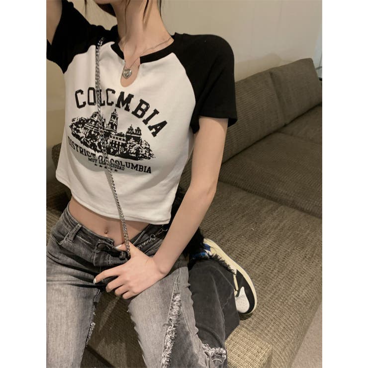 WHITE | ラグランクロップドティーシャツ スリットネック | LETee
