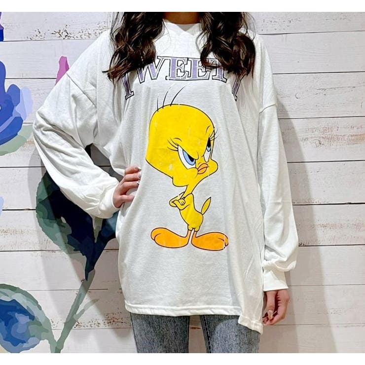 不機嫌なトゥイーティープリントロンＴシャツ Tweety ビックシルエット