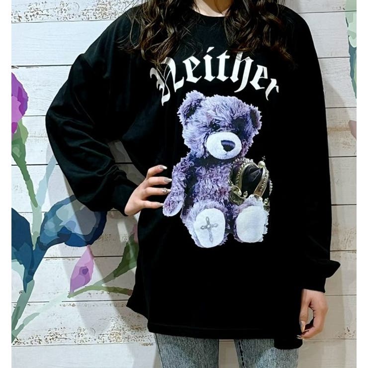ロックなクマプリントロンTシャツ ロンT ビックシルエット