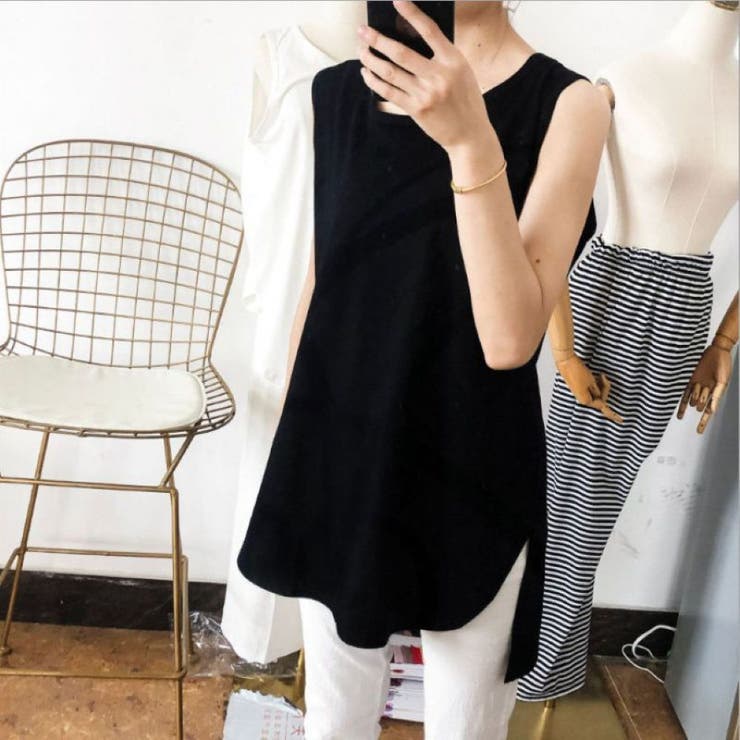 BLACK | 【ロングヒット!!】裾レイヤードタンクトップ | LETee