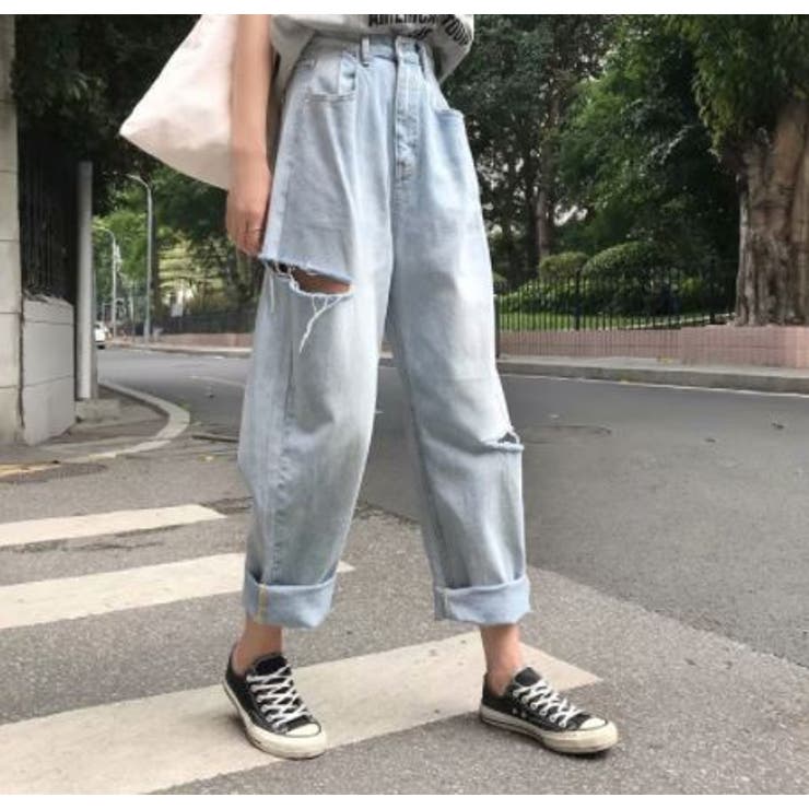 ハイウエストダメージデニム カジュアル 韓国ファッション 品番 Lpsw Letee レティー のレディースファッション 通販 Shoplist ショップリスト