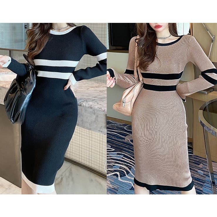 ラインニットワンピース 秋服 ミモレ丈 品番 Lpsw Letee レティー のレディースファッション通販 Shoplist ショップリスト