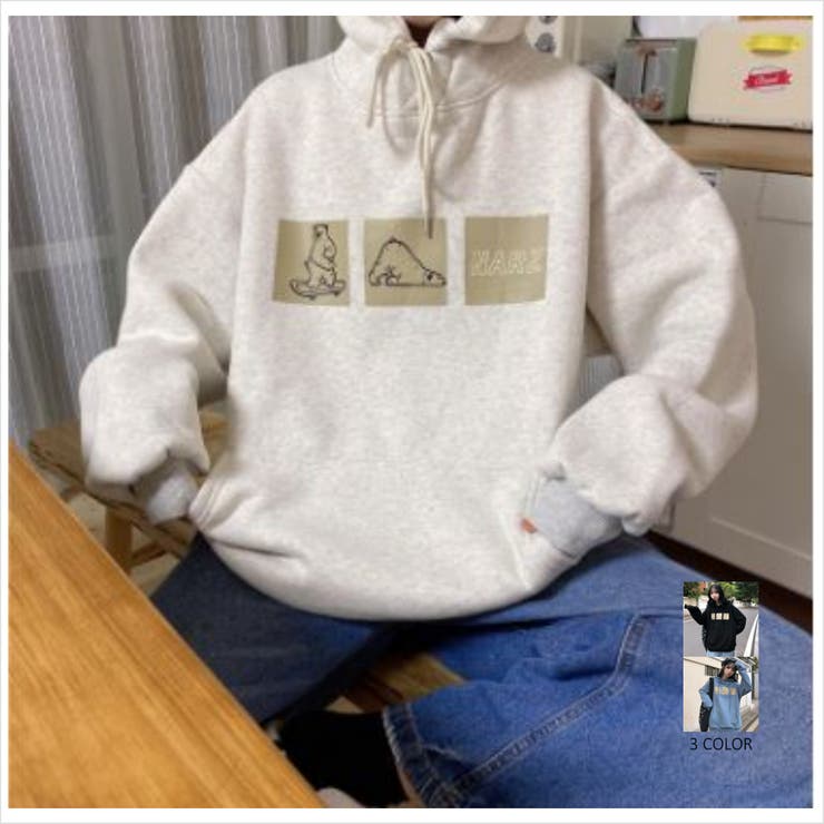 再入荷!!】シロクマプリント裏起毛パーカー 裏起毛 トレーナ[品番 