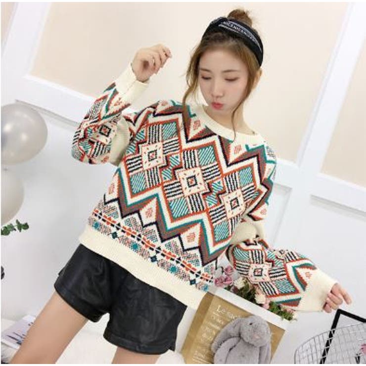 ネイティブ柄ニット レディース トップス[品番：LPSW0002248]｜LETee