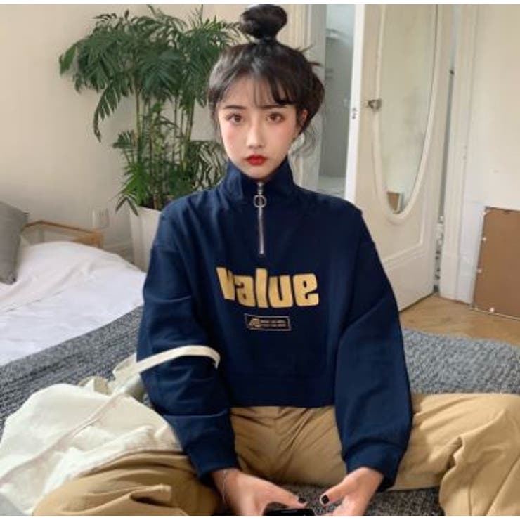 ハーフジップショート丈パーカー Y2K トレンド[品番