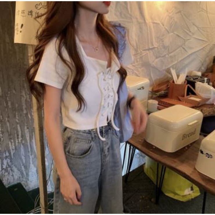 へそ出しギャルスピンドルトップス 韓国ファッション かわいい[品番  