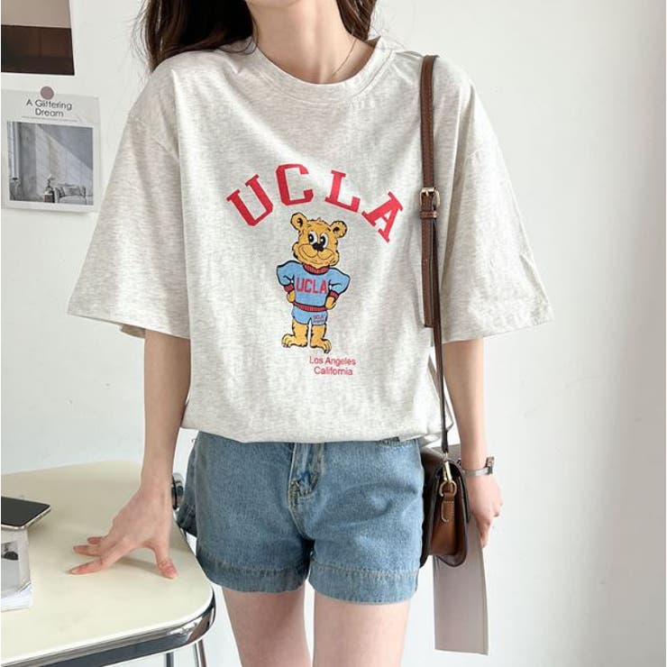 クマちゃんプリントTシャツ ビックシルエット韓国系 ティシャツ[品番