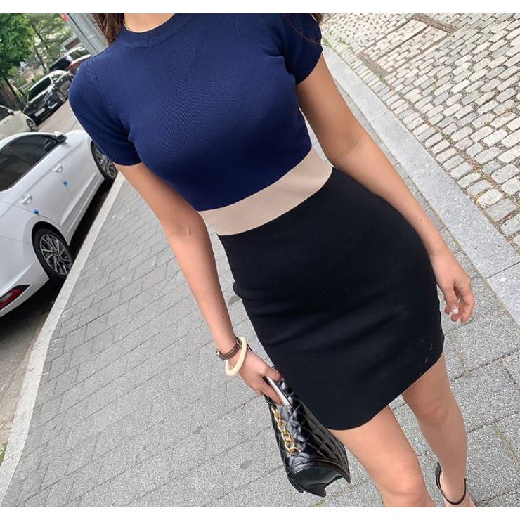 再入荷!!】バイカラーサマーニットワンピース サマーニット セクシー