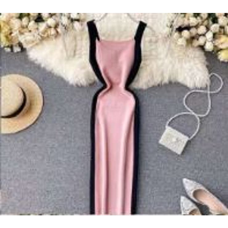 ノースリーブバイカラーサマーニットワンピース サマーニット