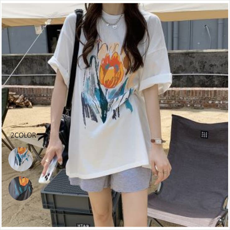 オーバーサイズフラワープリンントｔ ビックシルエット 韓国ファッション 品番 Lpsw Letee レティー のレディースファッション 通販 Shoplist ショップリスト
