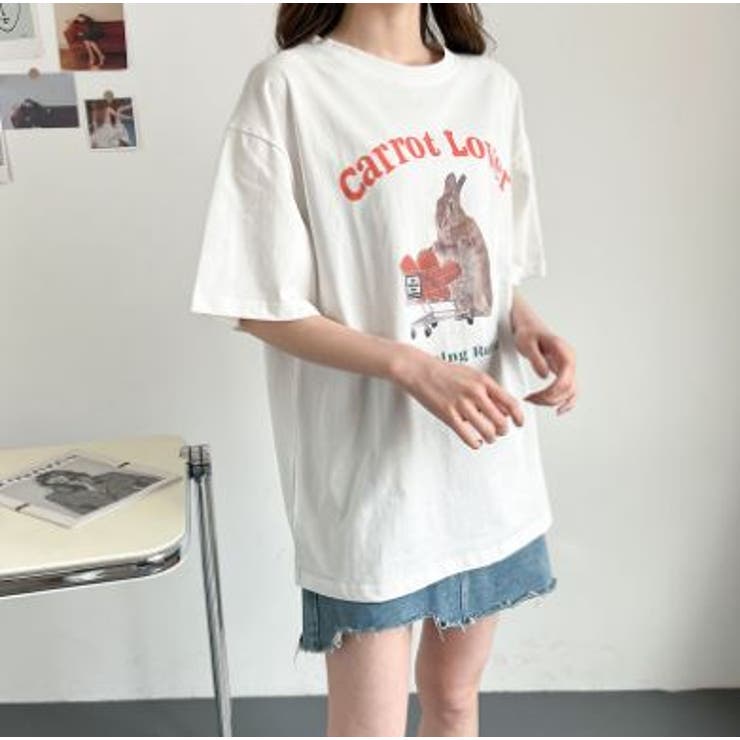 オーバーサイズウサギプリントＴシャツ ビックシルエット 韓国ファッション