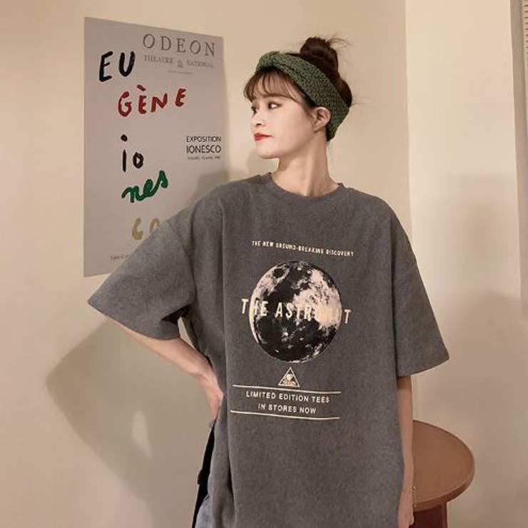 地球プリントTシャツ ビックシルエット 韓国系[品番：LPSW0008764