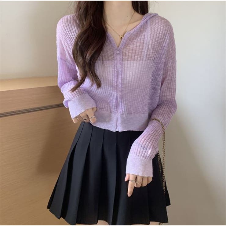 透け感が夏らしいシースルショート丈パーカー 韓国 韓国