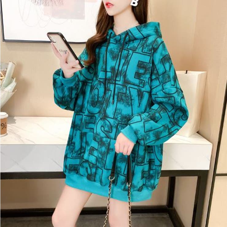 治安悪め総柄裏起毛ビックロゴトレーナー ストリート スウェット[品番