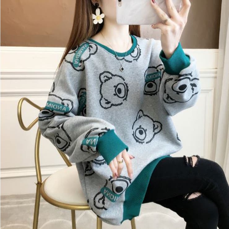 クマちゃん総柄ロンT トレーナー ストリート[品番：LPSW0008919