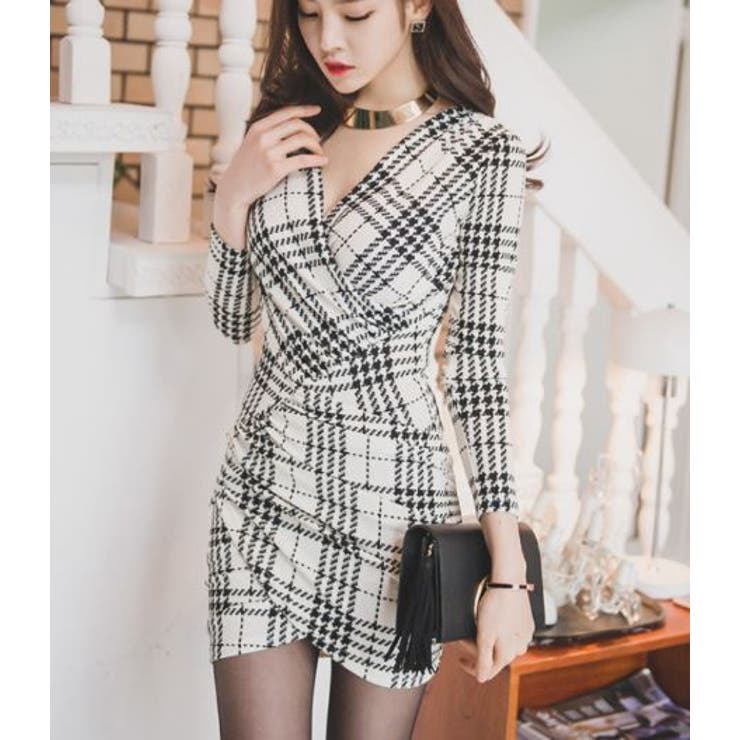 ♡SALE♡レア❤️1点物❣️千鳥柄ワンピコート セール】千鳥柄ニットワンピース（ワンピース）｜CALNAMUR