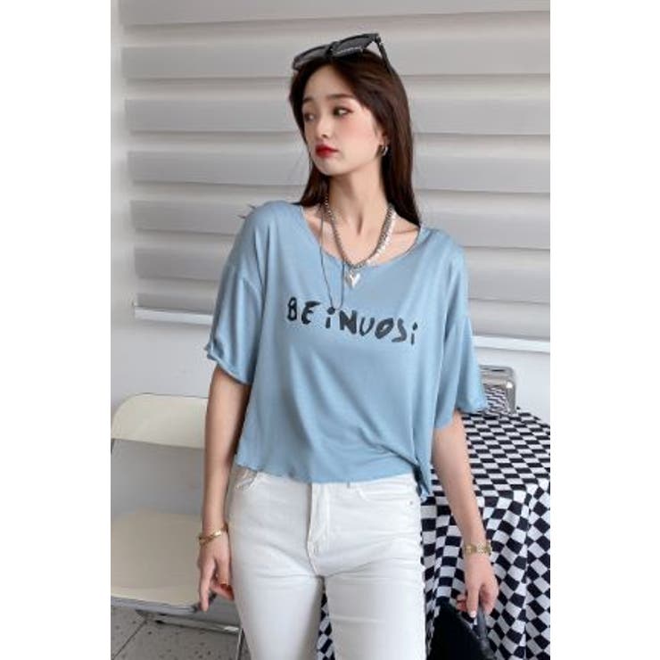 肩落ちあざとTシャツ 韓国系 ティシャツ[品番：LPSW0009185]｜LETee