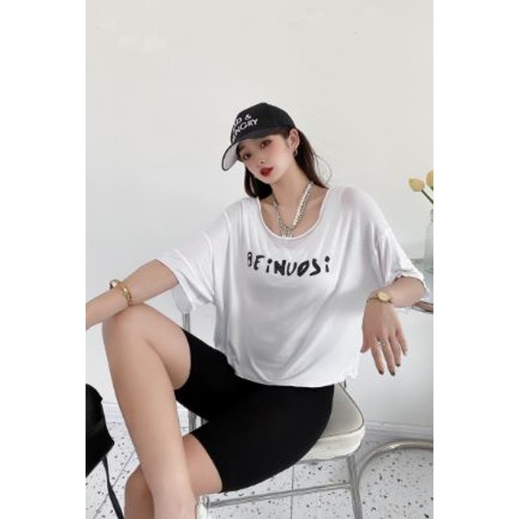 肩落ちあざとTシャツ 韓国系 ティシャツ[品番：LPSW0009185]｜LETee