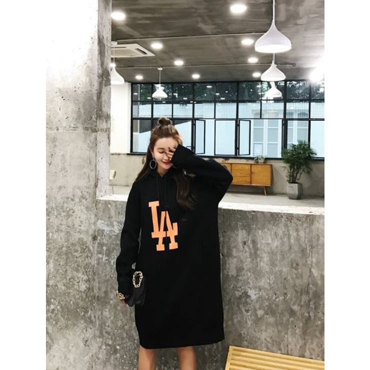 ロゴプリントパーカーワンピース 裏起毛 ロング丈 | LETee | 詳細画像8 