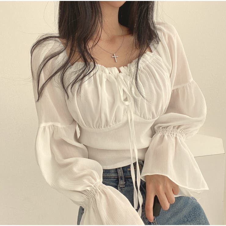 シャーリングシフォンブラウス レディース トップス[品番：LPSW0009475