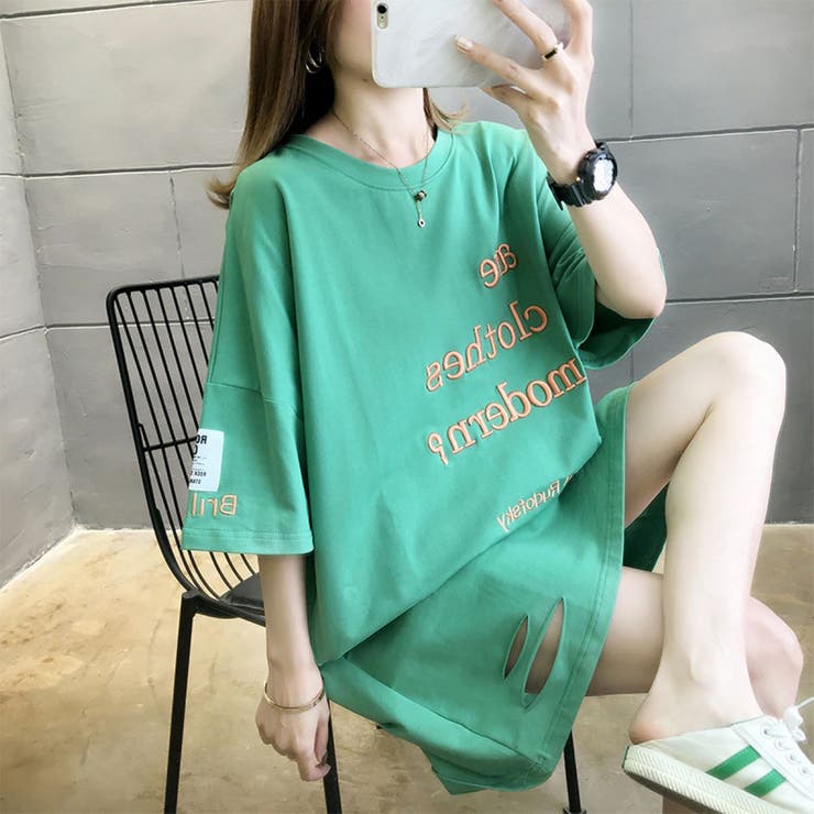 【Paragraph】★関税込★25SSステッチイリップスロゴTシャツ ししゅうロゴTシャツ/オーバーサイズ/レディースTシャツ/韓国