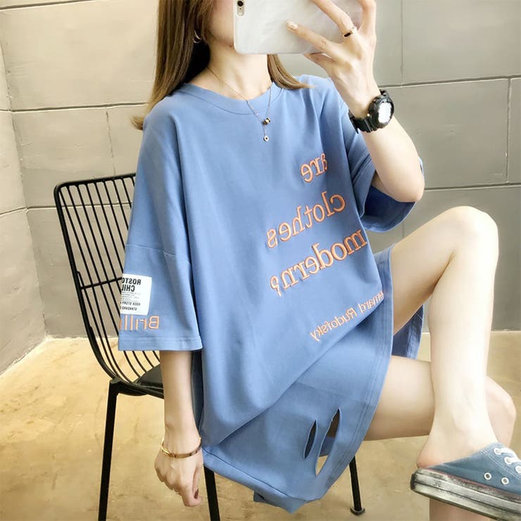 ししゅうロゴTシャツ/オーバーサイズ/レディースTシャツ/韓国