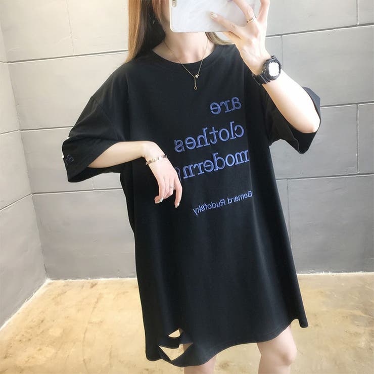 【Paragraph】★関税込★25SSステッチイリップスロゴTシャツ ししゅうロゴTシャツ/オーバーサイズ/レディースTシャツ/韓国