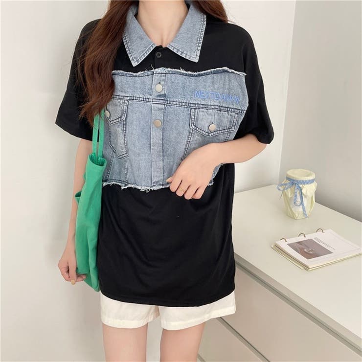 BLACK | デニム切替えり付きトップス | LETee