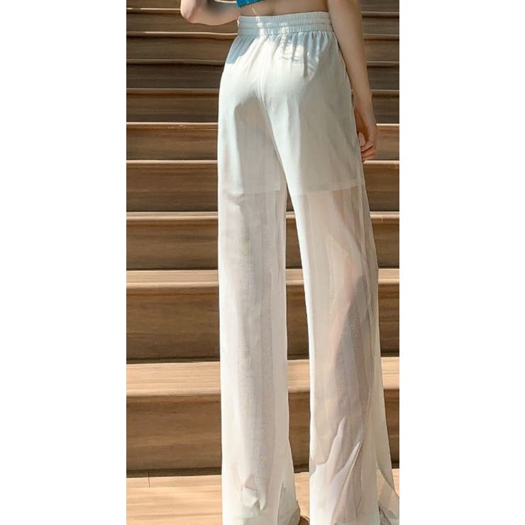 WHITE | ストライプメッシュロングパンツ | LETee