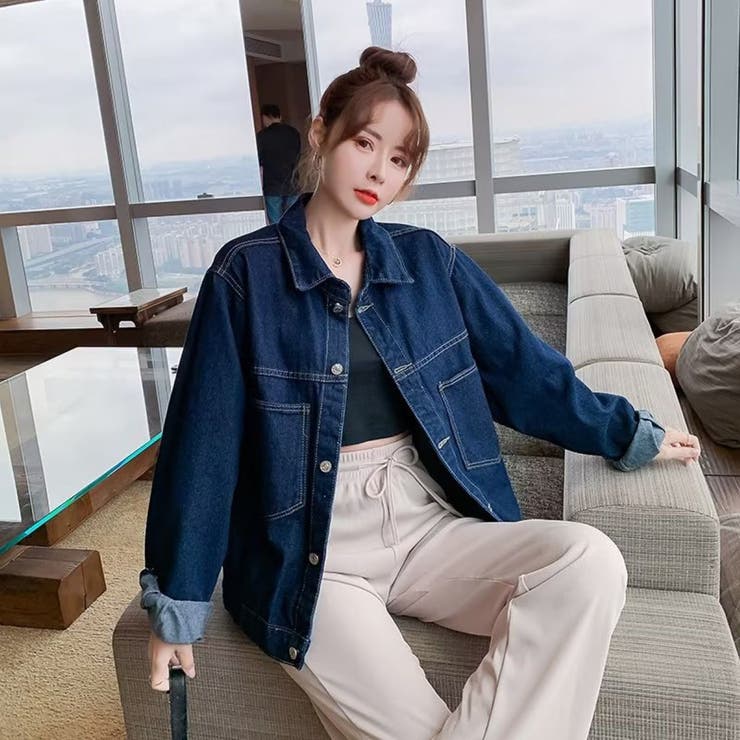 【2023モデル♡】Her lip to クロップドデニムジャケット Мサイズ ビックロゴししゅうデニムジャケット デニムパーカー オーバー