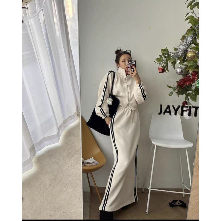 サイドラインロングスカート＆袖ラインダブルジップジャケット セットアップ | LETee | 詳細画像1 