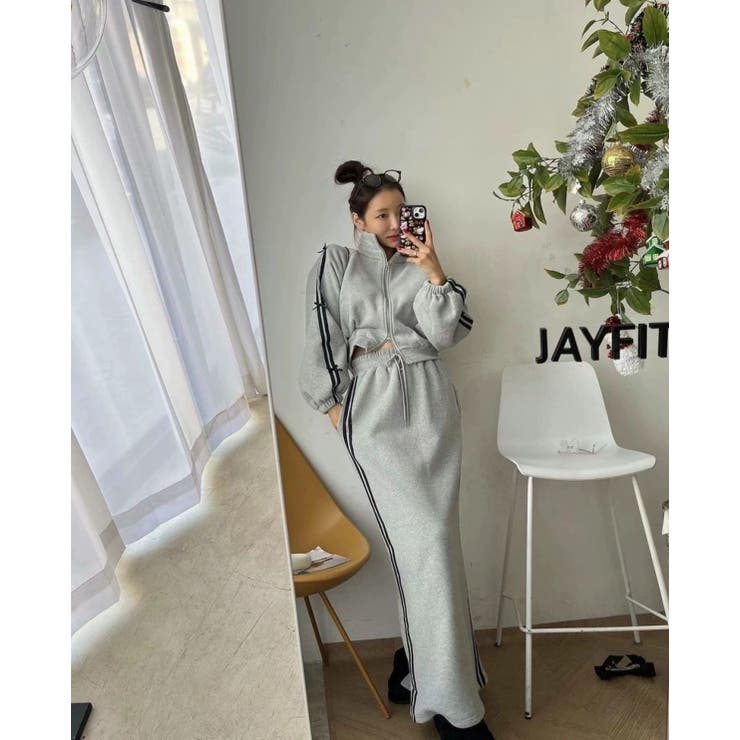 サイドラインロングスカート＆袖ラインダブルジップジャケット セットアップ | LETee | 詳細画像2 