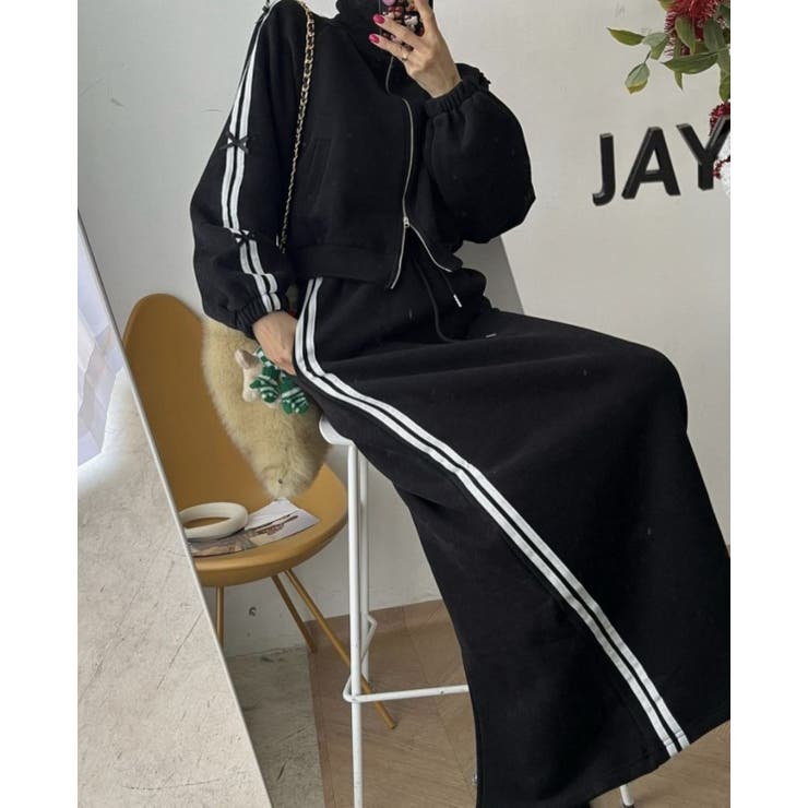 サイドラインロングスカート＆袖ラインダブルジップジャケット セットアップ | LETee | 詳細画像5 