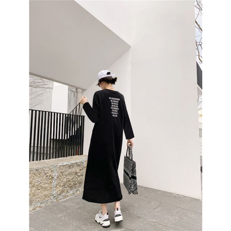 BLACK | バックプリント ティーシャツワンピース | LETee