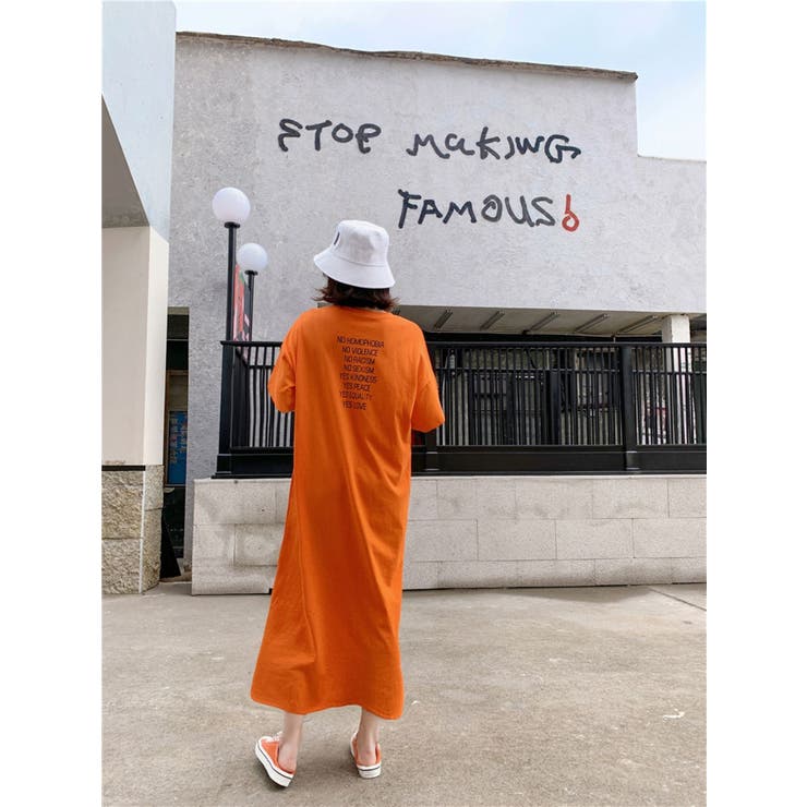 ORANGE | バックプリント ティーシャツワンピース | LETee