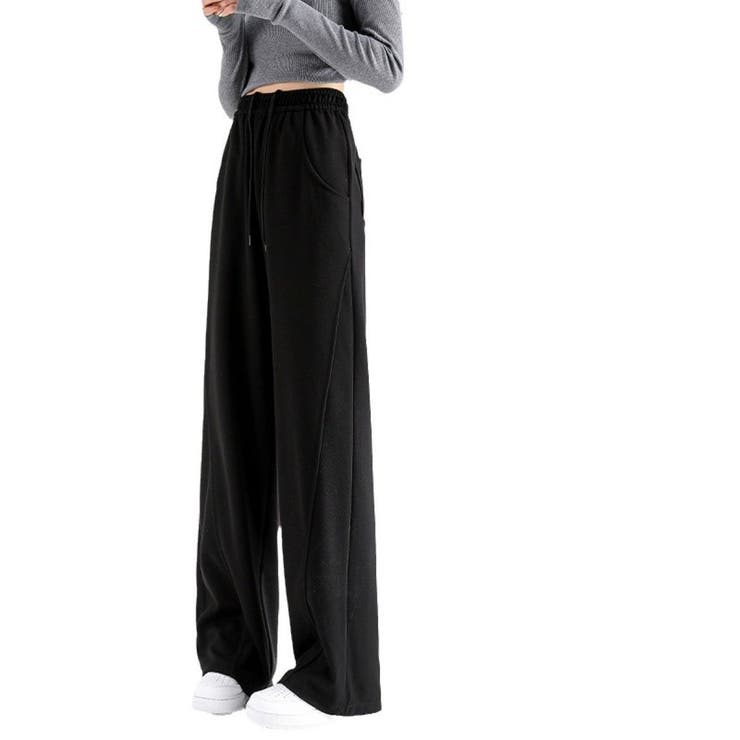 BLACK | イレギュラーサイドカットワイドパンツ/リラックスパンツ | LETee