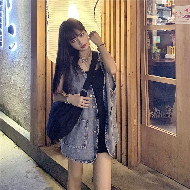 ワンウォッシュ デニムジレ | LETee | 詳細画像1 