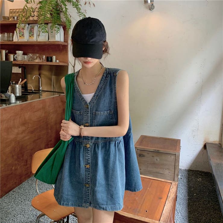 デニムワンピース/Vネック/前開き[品番：LPSW0010194]｜LETee  