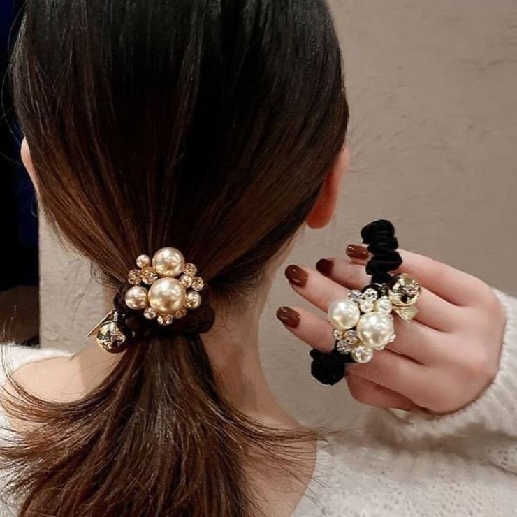 パール＆ストーン付シュシュ | LETee | 詳細画像1 