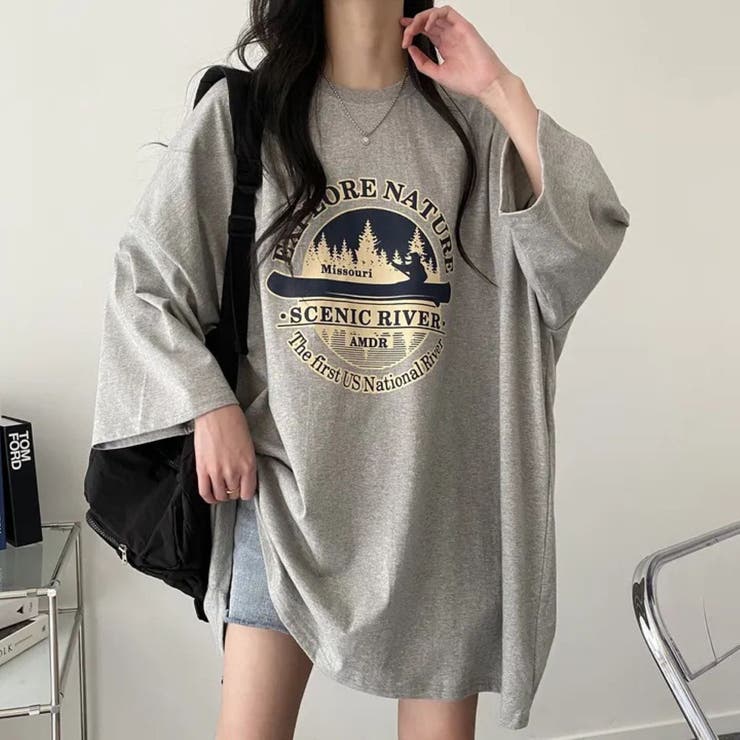 GREY | サークルプリントBIGシルエットカットソートップス/7分袖 | LETee