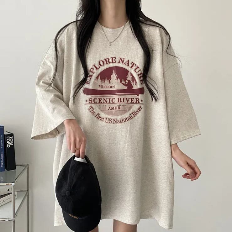 L.GREY | サークルプリントBIGシルエットカットソートップス/7分袖 | LETee