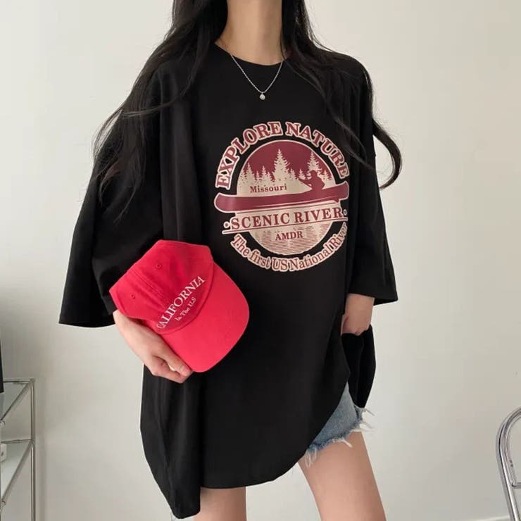 BLACK | サークルプリントBIGシルエットカットソートップス/7分袖 | LETee
