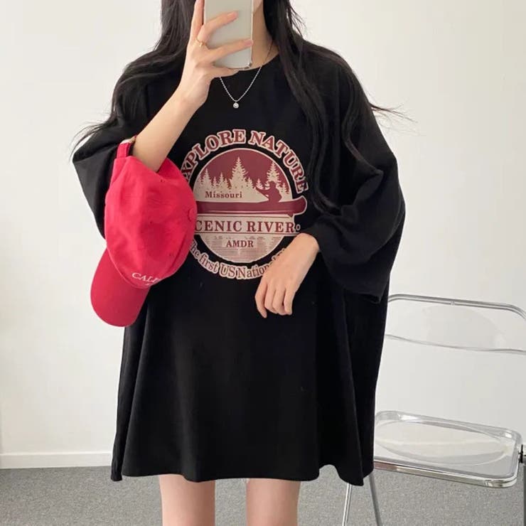 サークルプリントBIGシルエットカットソートップス/7分袖 | LETee | 詳細画像24